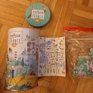 Jigsaw puzzle, 100 pieces, map of france, in decorated metal box